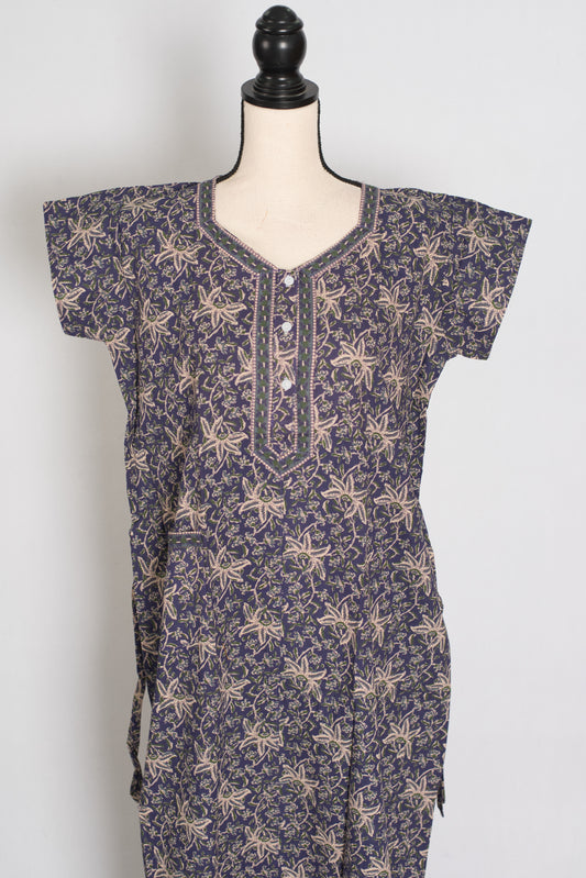 Purple Kalamkari Print Pure Cotton Long Indian Nightgown image 0