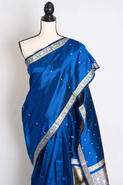 Neha : Certified Silk Banarasi Saree with Resham Work in Blue image 5