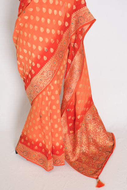 Anisha | Orange Semi Khaddi Georgette Banarasi Saree | Embroidery Work image 5