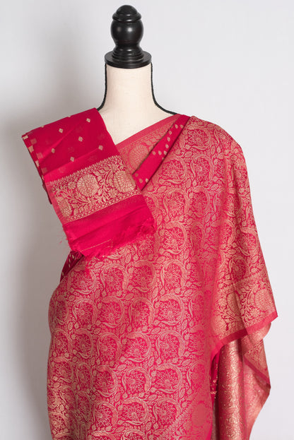 Ria: Rani Pink Semi Georgette Banarasi Saree with Half Skirt Brocade Border image 2