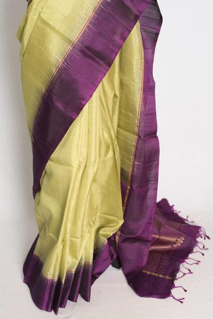 Ila : Lime Green and Deep Purple Lightweight Kanjivaram Silk Saree image 5