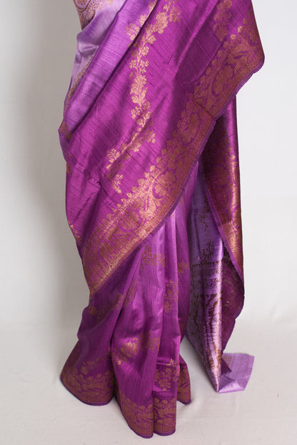 Siya : Mauve and Purple Ombre Raw Silk Handloom Banarasi Saree | Silk Mark image 6