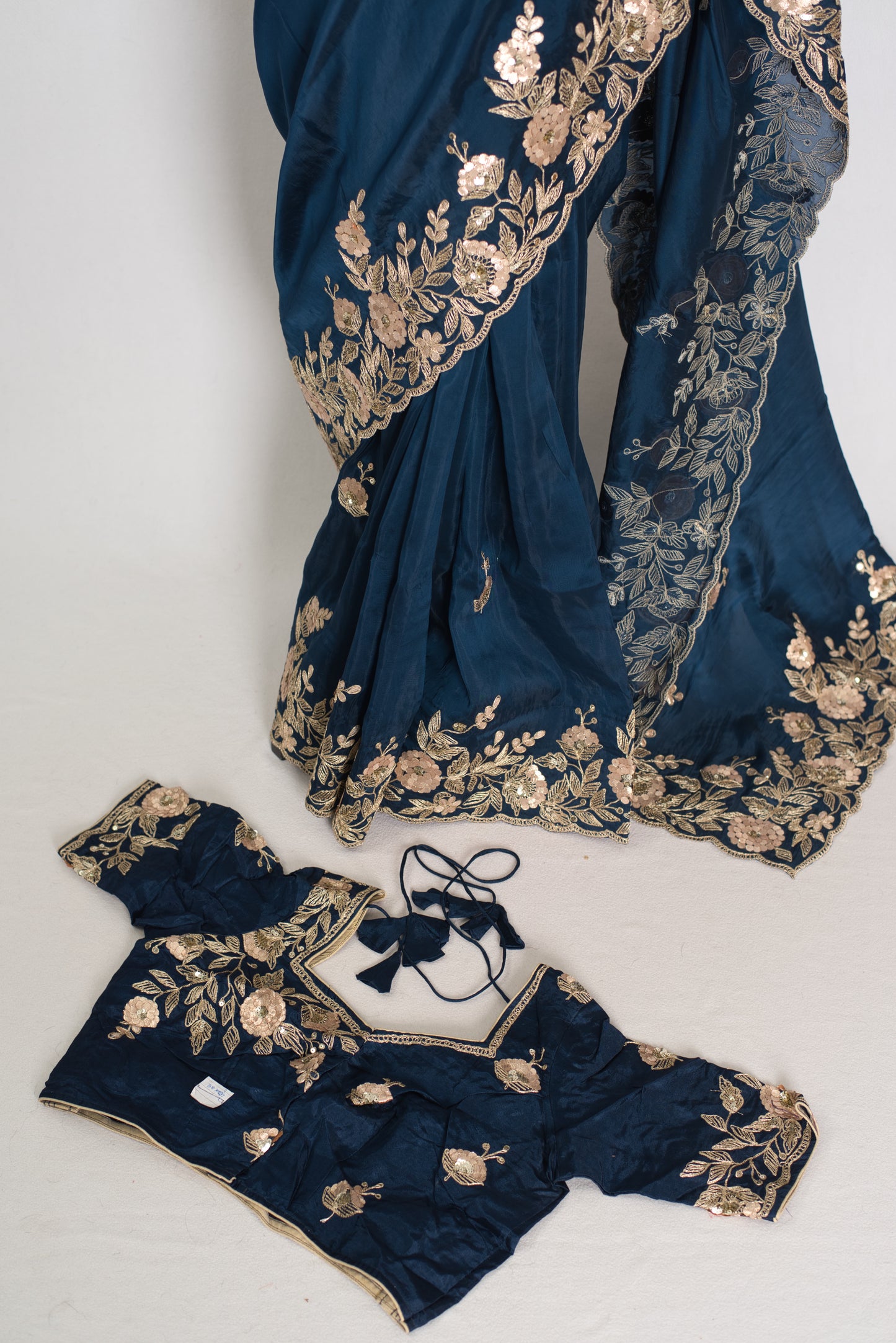 Shila: Blue Organza Silk Saree with Gota Patti & 38 Stitched Blouse image 1