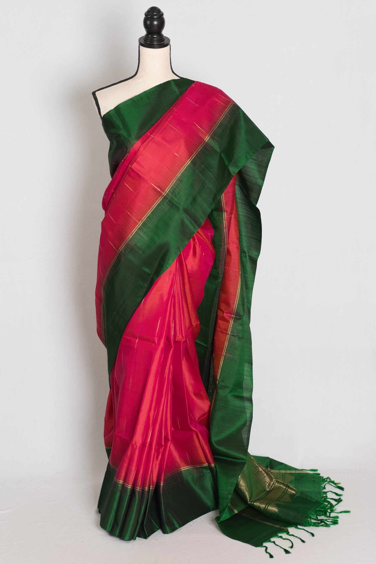 Sia : Rose Pink and Bottle Green Lightweight Kanjivaram Silk Saree image 0
