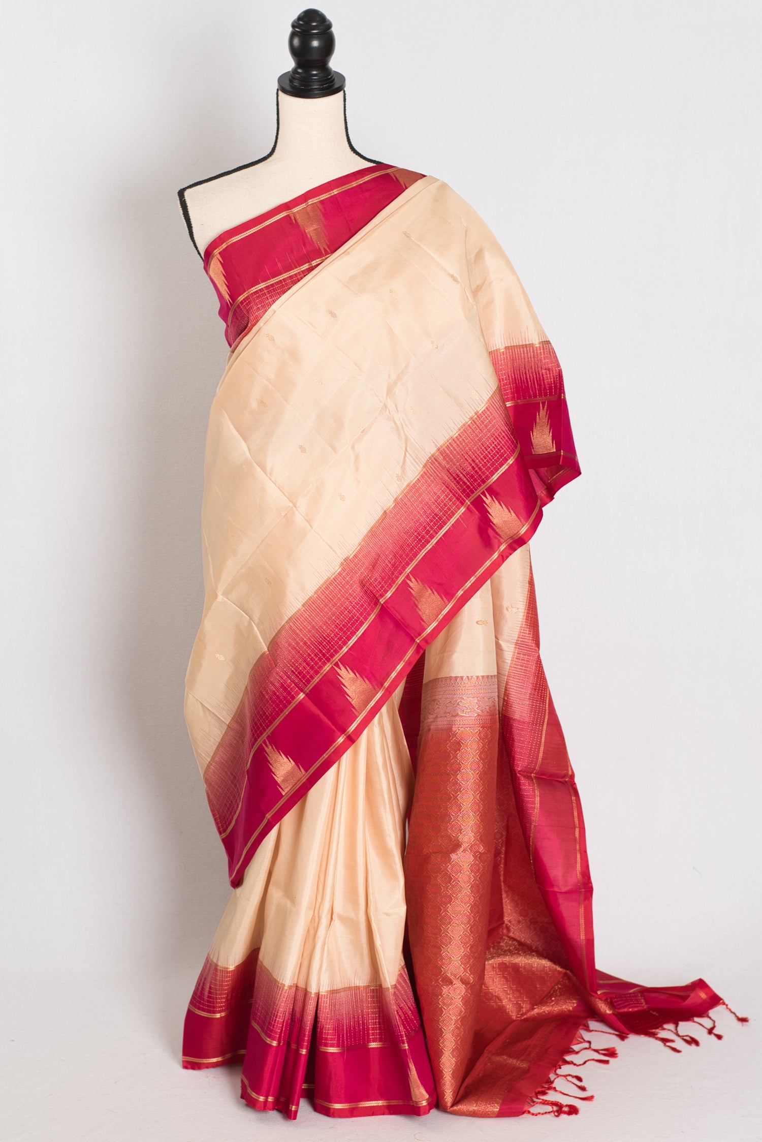 Naina: Clay White & Rani Pink Kanjivaram Silk Saree | Silk Mark Certified image 0