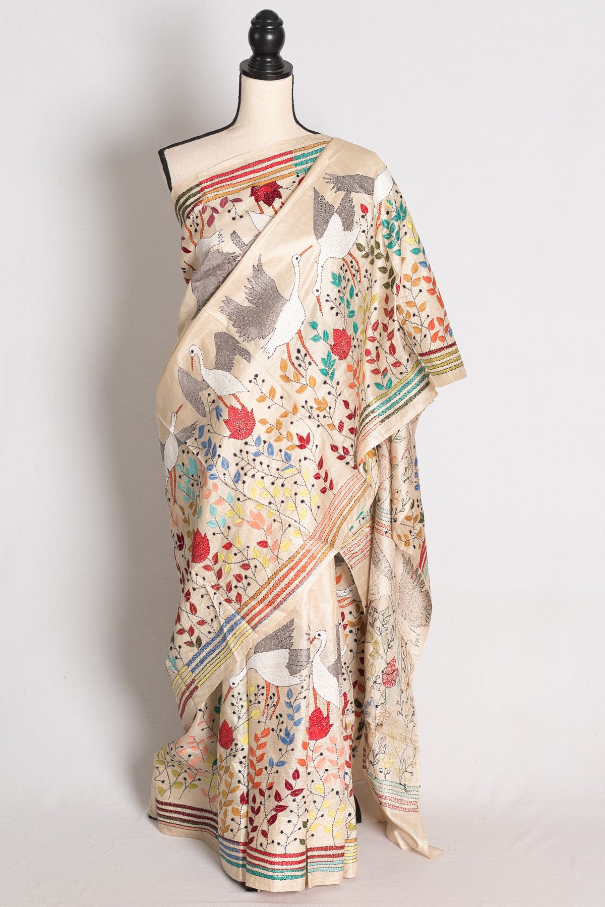 Kala: Kantha Stitch Hand Embroidery Gachi Tussar Saree with Stitched Blouse image 0