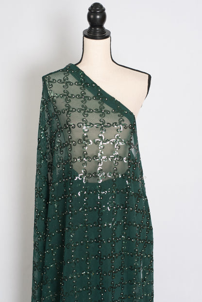 Heena | Dark Green Soft Net Sequin Saree | Bollywood Partywear image 3