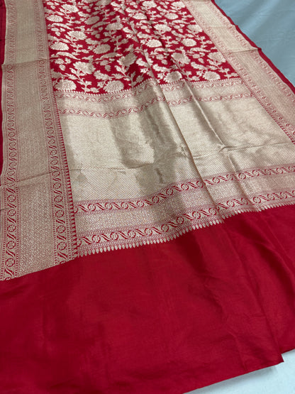 Kumuduni :Silk Mark Certified Red and Gold Bridal Jaal Banarasi Silk Saree image 5