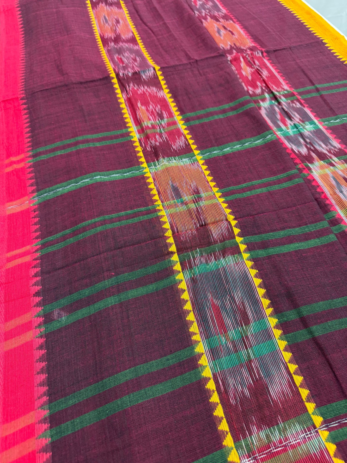 Mati : Maroon Soft Cotton Dhaniakhali Saree with Kotki Stripes image 3