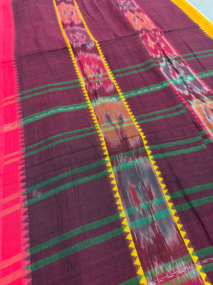 Mati : Maroon Soft Cotton Dhaniakhali Saree with Kotki Stripes image 3