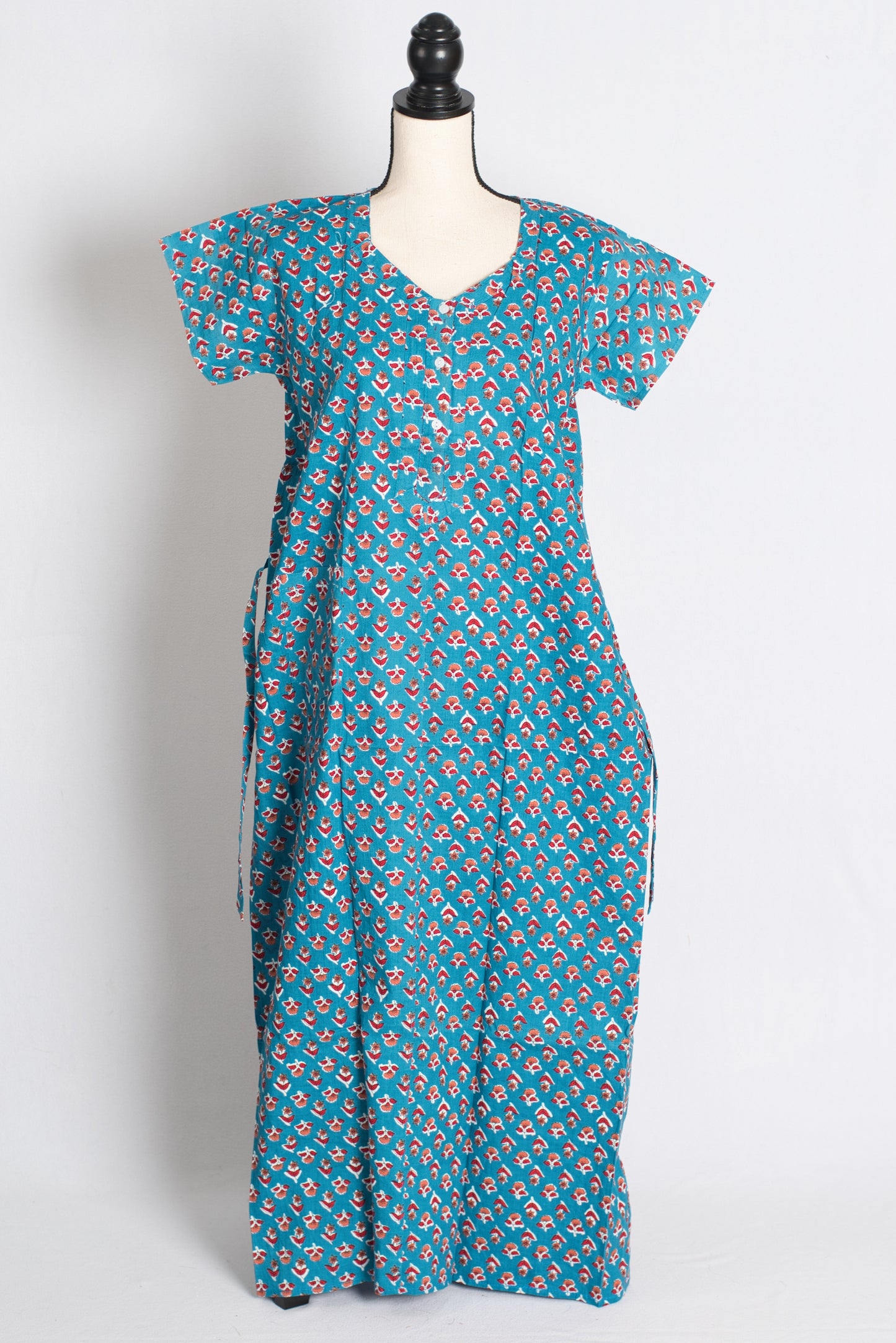 Printed Turquoise Blue Pure Cotton Nightwear in Regular Size image 1