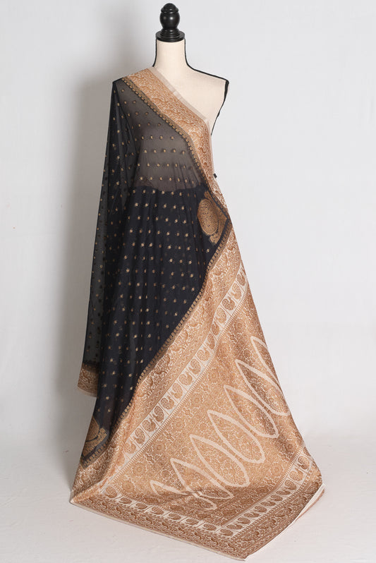 Diya: Black and White Semi Georgette Banarasi Saree image 1