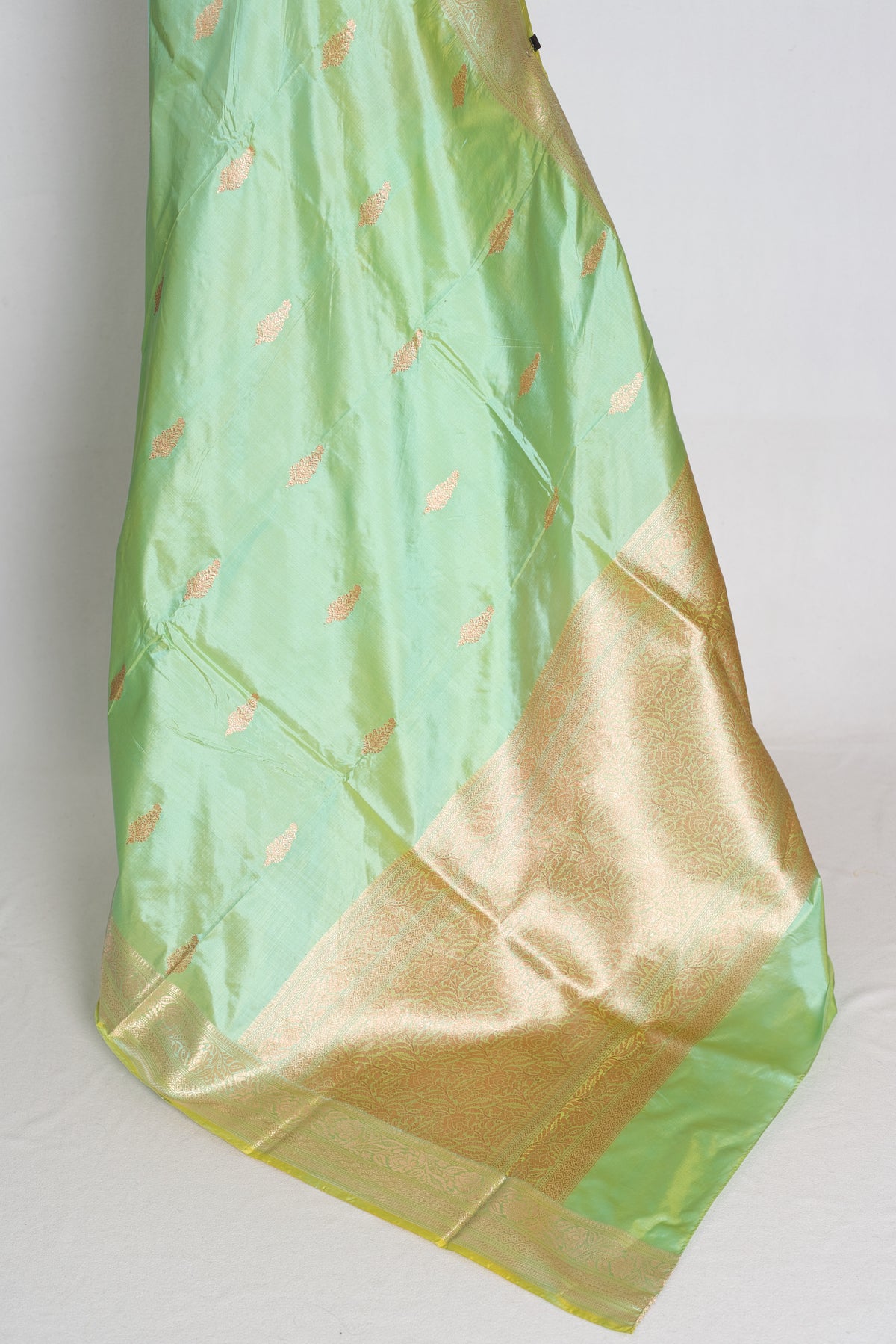 Sea Green and Gold Banarasi saree — detail view