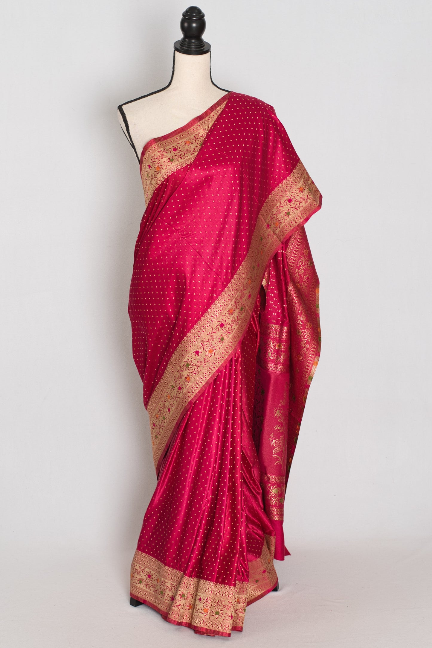 Rosy | Rose Pink Semi Mashru Banarasi Saree | Pre-Stitched Size 40 Blouse image 0