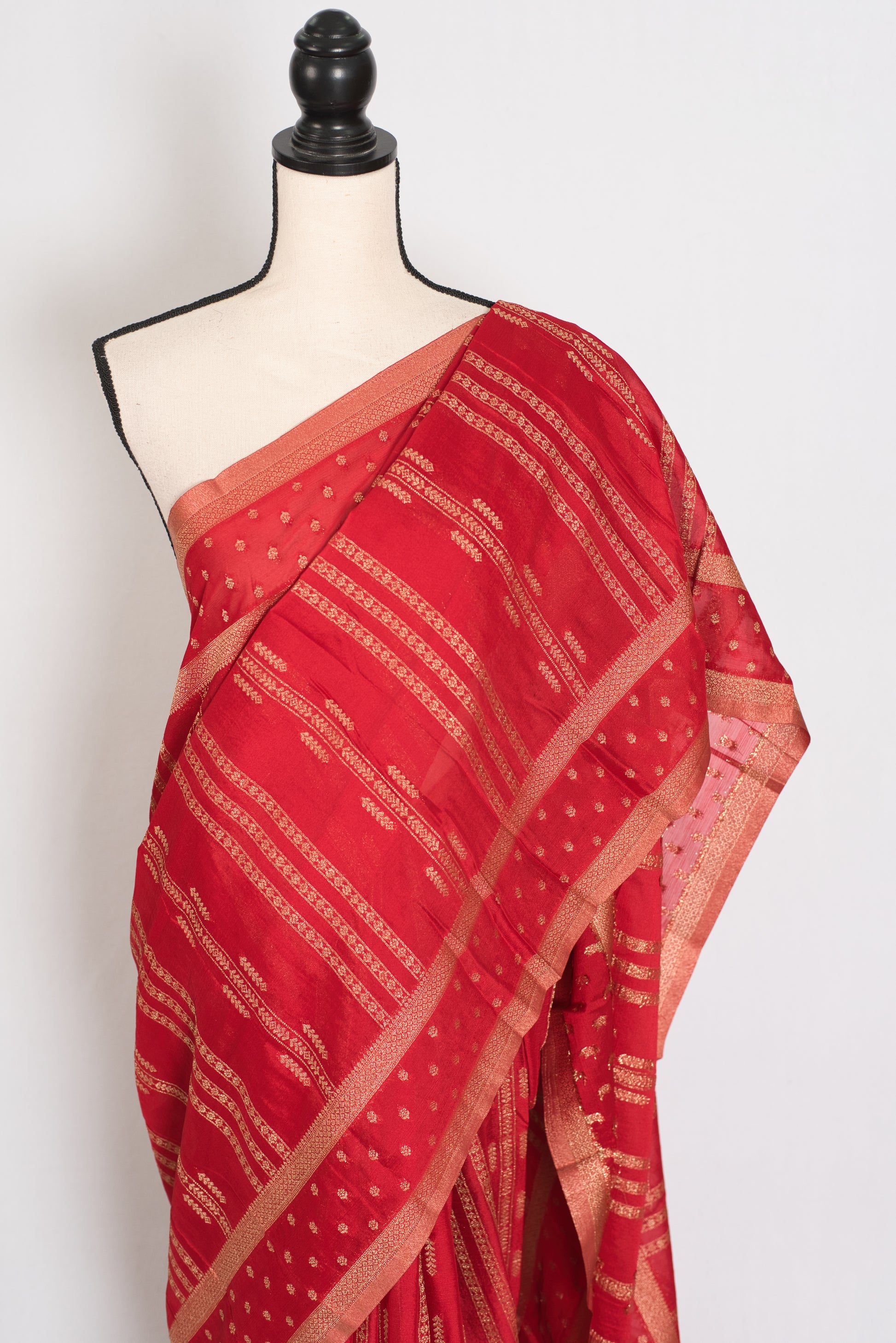 Naheed: Red Semi Georgette Banarasi Saree | Lightweight Bollywood Style image 6