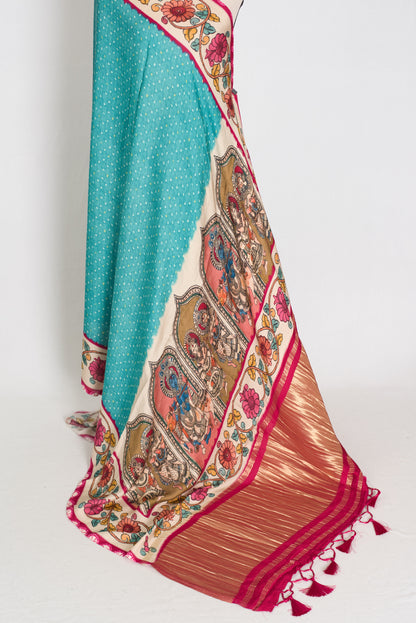 Srija | Turquoise Blue Soft Modal Silk Saree | Contemporary Designer Drape image 4