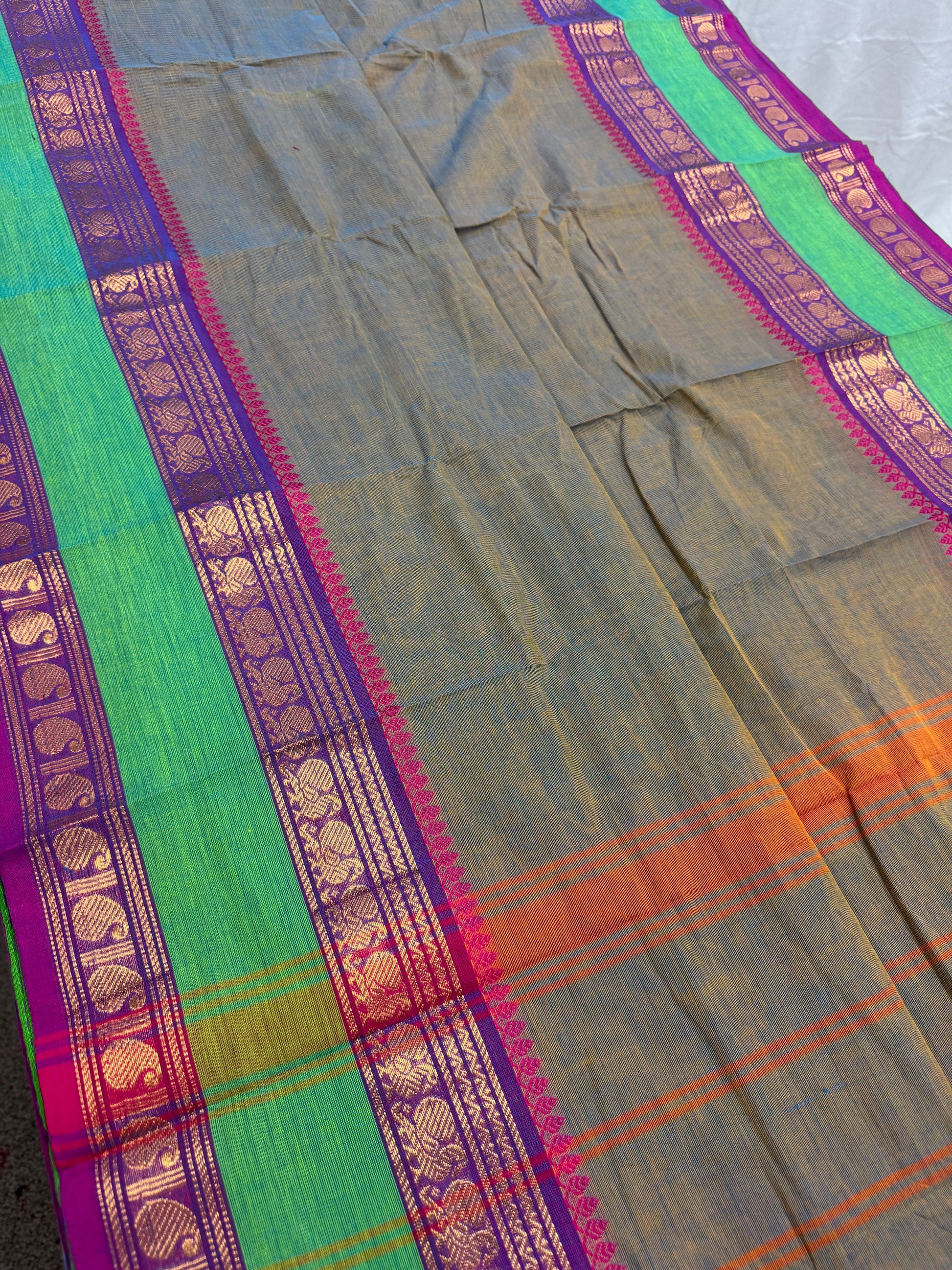 Shyama : Kanchi Cotton Saree - Handwoven South Indian Elegance in English Green image 0