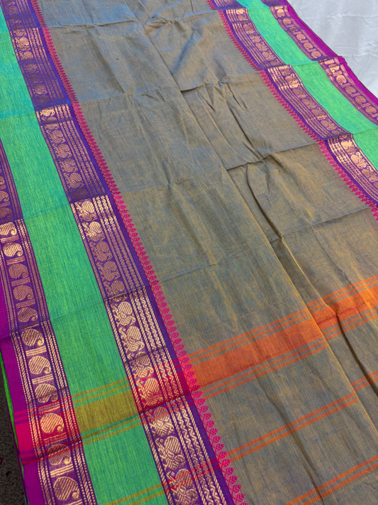 Shyama : Kanchi Cotton Saree - Handwoven South Indian Elegance in English Green image 0