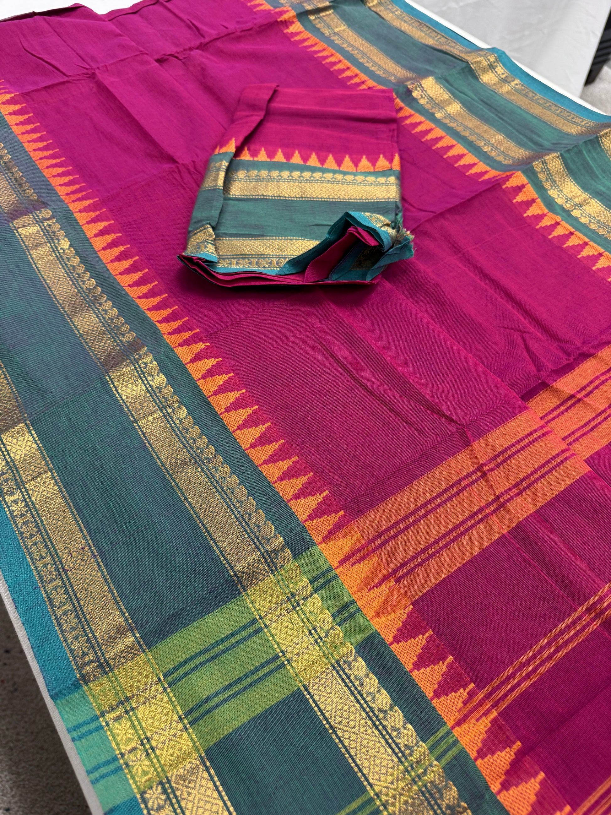 Kaviya: Dark Pink Kanchi Cotton Saree - Handwoven South Indian Elegance image 1