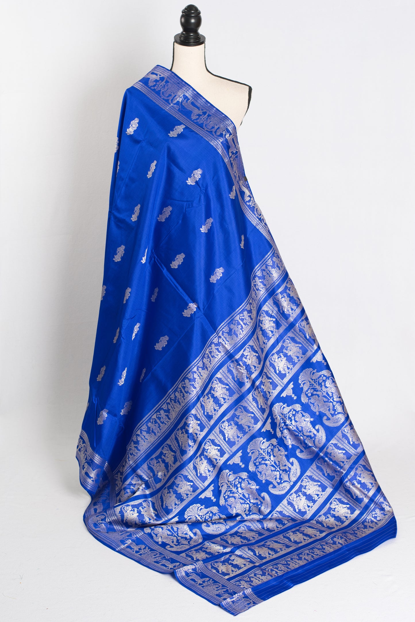 Indrani : Traditional Baluchari Silk Saree from Bengal in Royal Blue image 1
