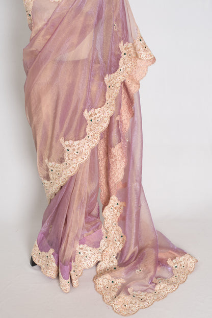 Priya | Lavender Soft Tissue Scalloped Embroidery Saree | Pastel Partywear image 5