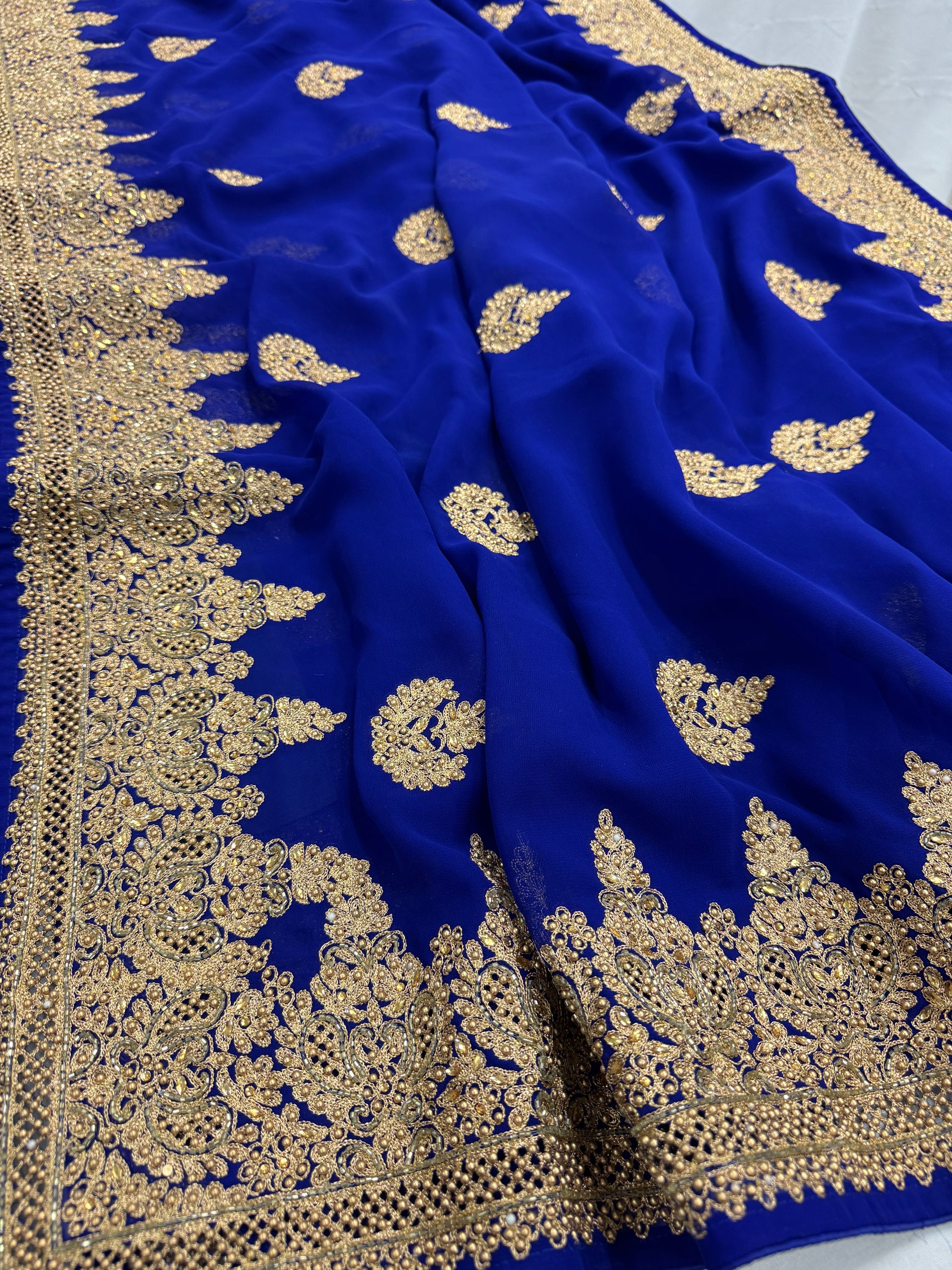 Tanima | Royal Blue and Gold Georgette Bridal Saree | Bollywood Partywear image 0
