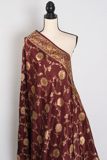 Shruti : Coffee Brown Dola Silk Banarasi Saree with 38 Size Blouse image 4