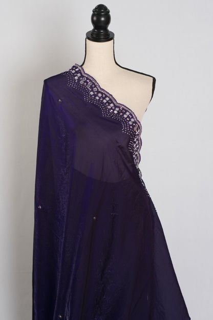 Aarohi : Purple Mirror Embroidery Soft Glass Tissue Partywear Saree image 5