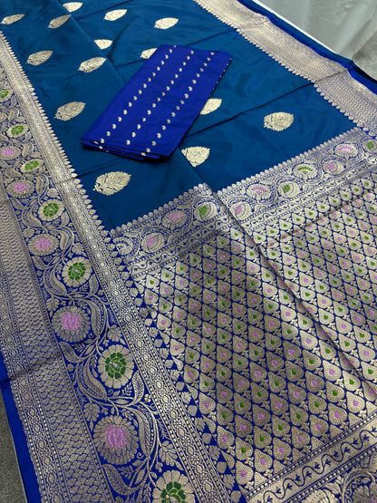 Indulekha : Silk Mark Certified Blue Banarasi Saree with Meenakari Work image 1