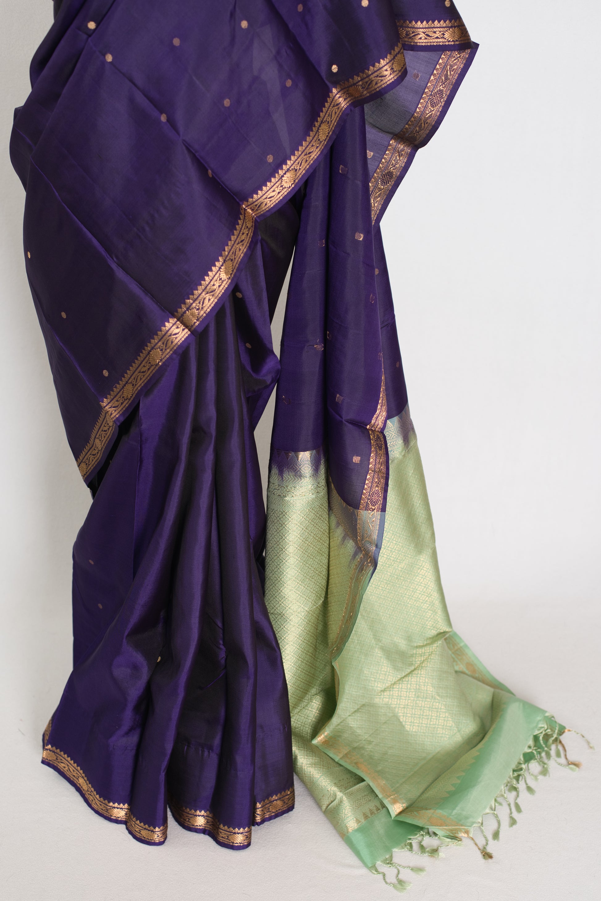 Bela: Bluish Purple & Gold Polka Dot Kanjivaram Silk Saree image 5