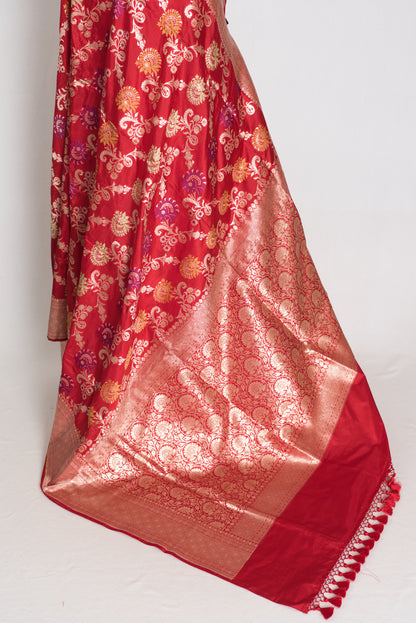 Naaz : Dark Red and Gold Minakari Jaal Katan Silk Bridal Banarasi Saree image 3
