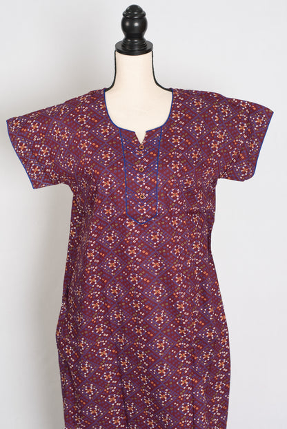 Purple Color Women Indian Cotton Nighty in Regular Size image 0