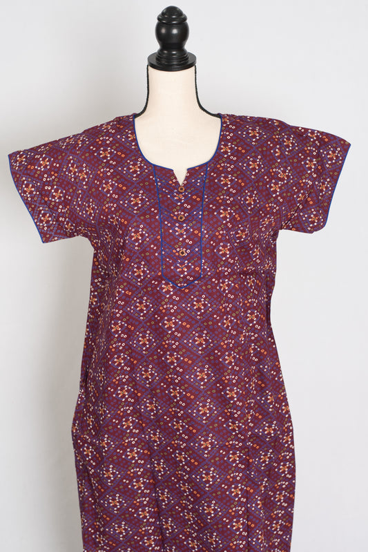 Purple Color Women Indian Cotton Nighty in Regular Size image 0