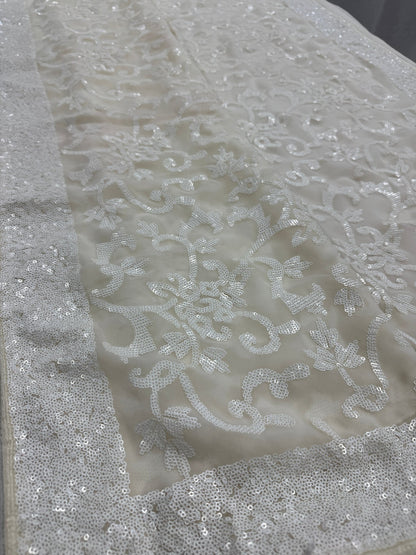 Damini | Ivory White Sequin Georgette Cocktail Saree | Classic Embroidery - Saree Mandi