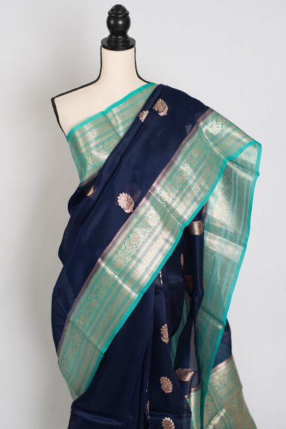 Damini : Silk Mark Certified Organza Banarasi Saree with 36 Size Stitched Blouse - Saree Mandi