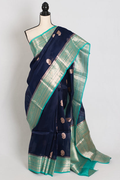 Damini : Silk Mark Certified Organza Banarasi Saree with 36 Size Stitched Blouse - Saree Mandi