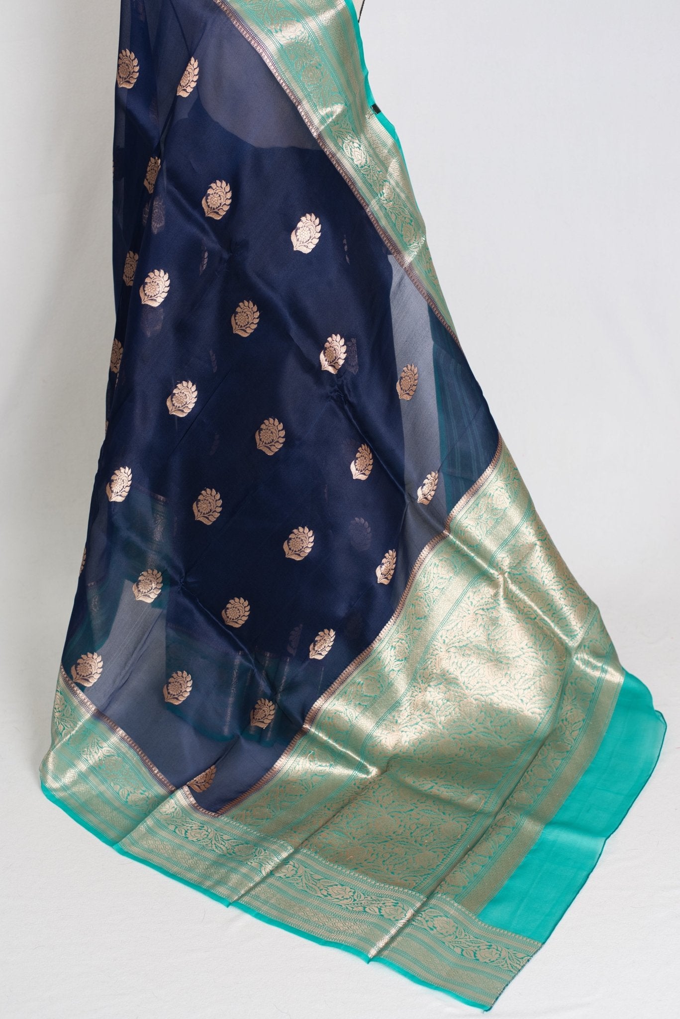 Damini : Silk Mark Certified Organza Banarasi Saree with 36 Size Stitched Blouse - Saree Mandi