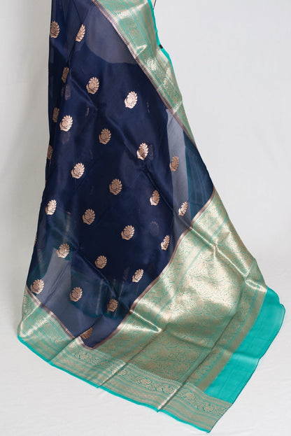 Damini : Silk Mark Certified Organza Banarasi Saree with 36 Size Stitched Blouse - Saree Mandi