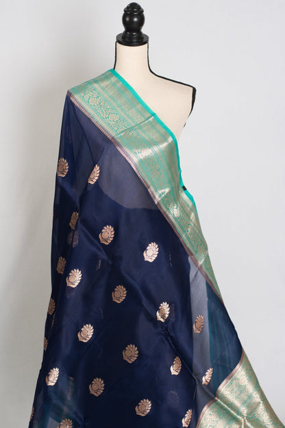 Damini : Silk Mark Certified Organza Banarasi Saree with 36 Size Stitched Blouse - Saree Mandi