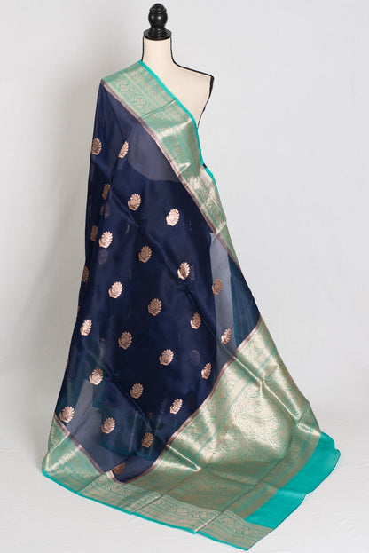 Damini : Silk Mark Certified Organza Banarasi Saree with 36 Size Stitched Blouse - Saree Mandi