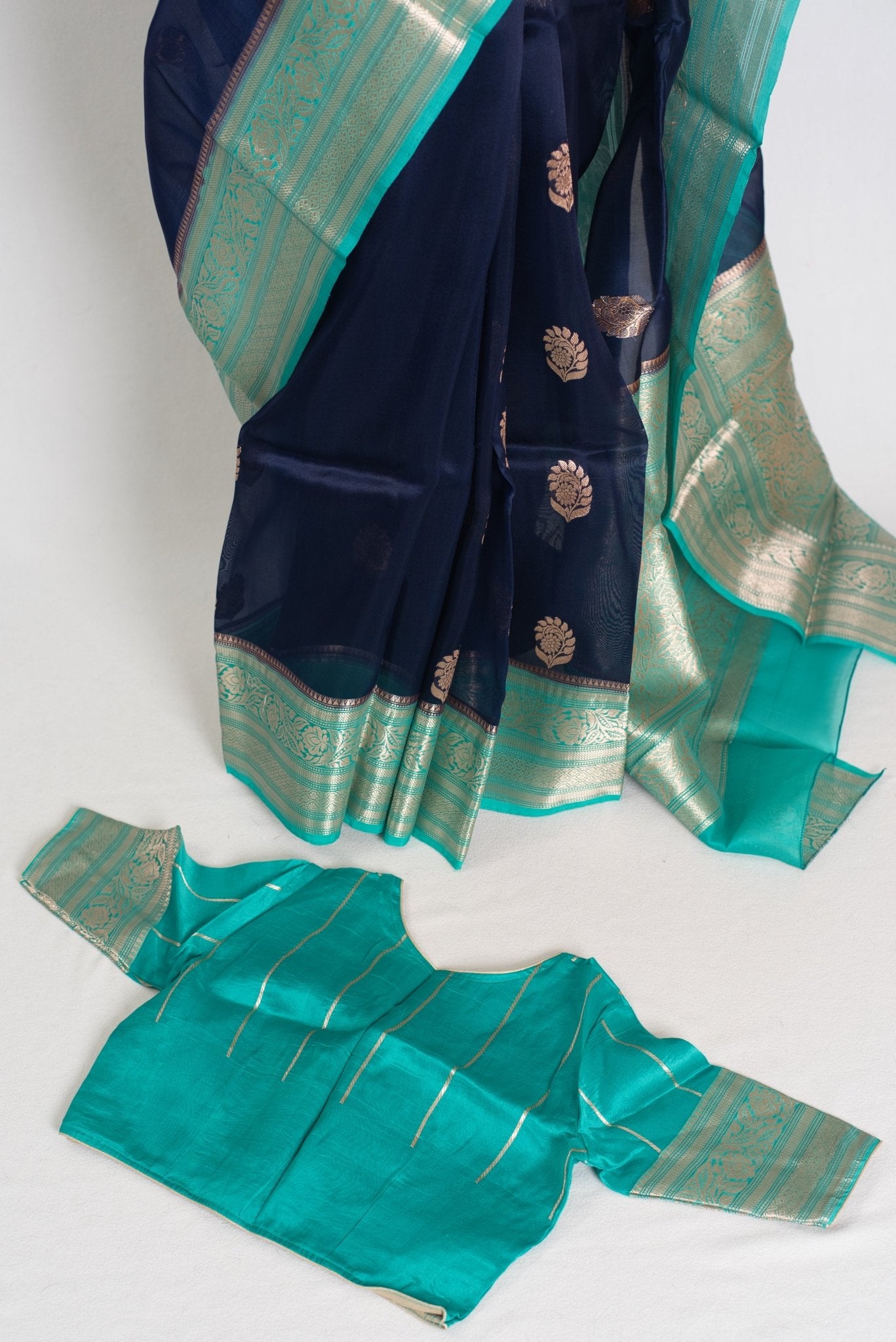 Damini : Silk Mark Certified Organza Banarasi Saree with 36 Size Stitched Blouse - Saree Mandi