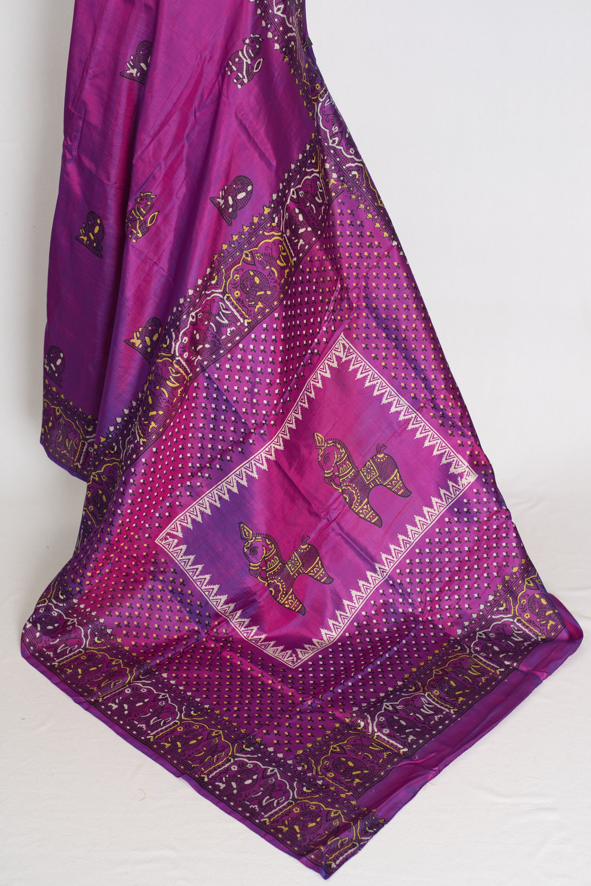 Indrani | Purple Hand Block Printed Bishnupur Katan Silk Saree | Pure Silk image 4