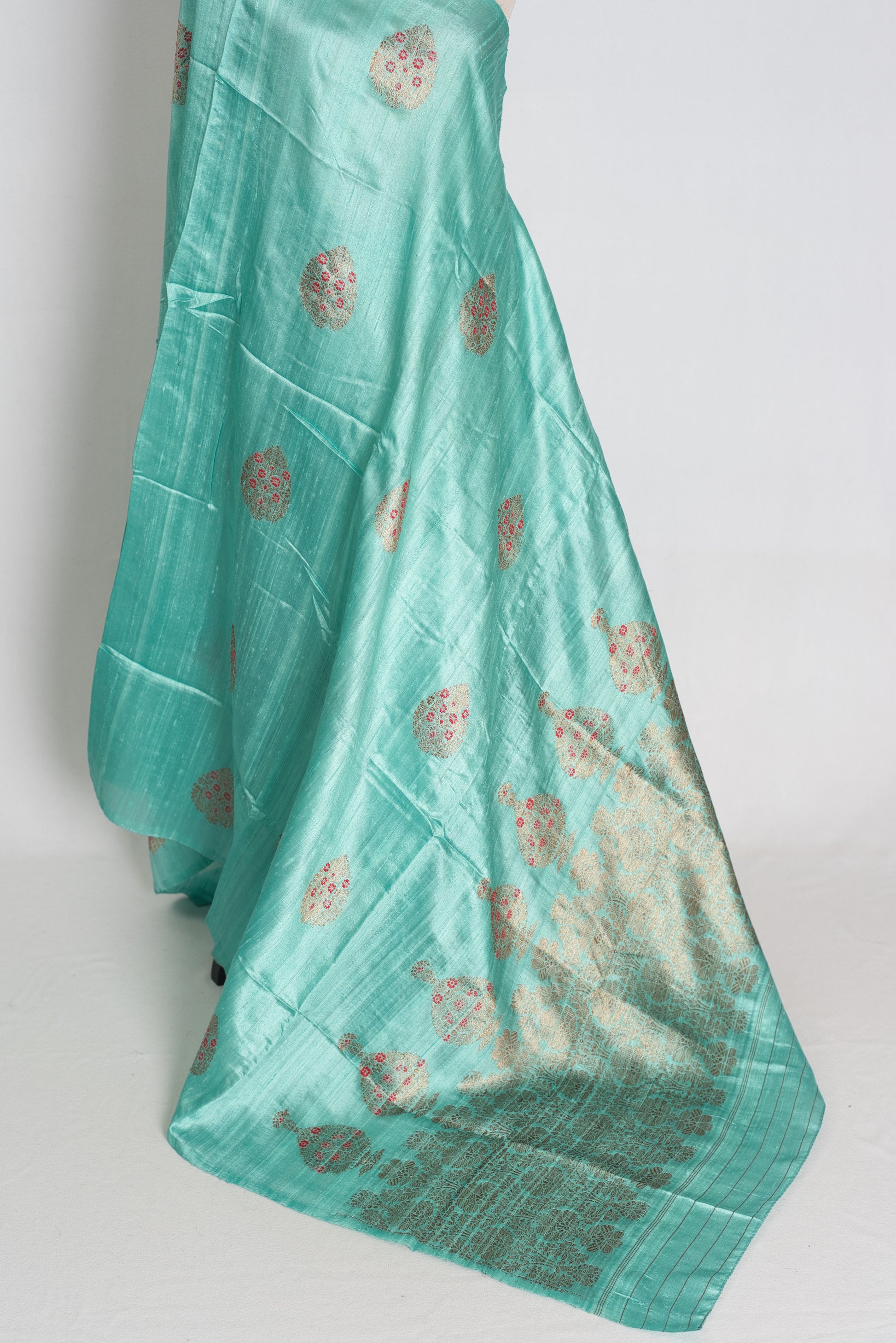 Disha : Mint Green Raw Silk Banarasi Saree | Silk Mark Certified image 3