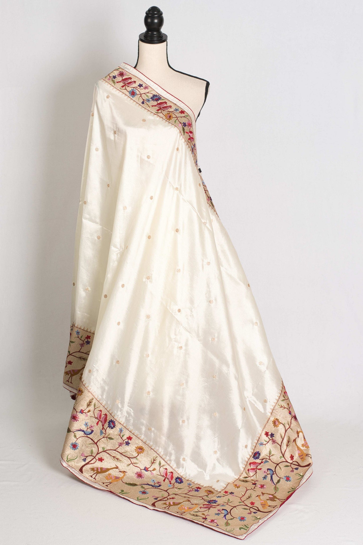 Sandhi : Semi Tussar Silk Embroidered Designer Saree in Off White and Gold image 1