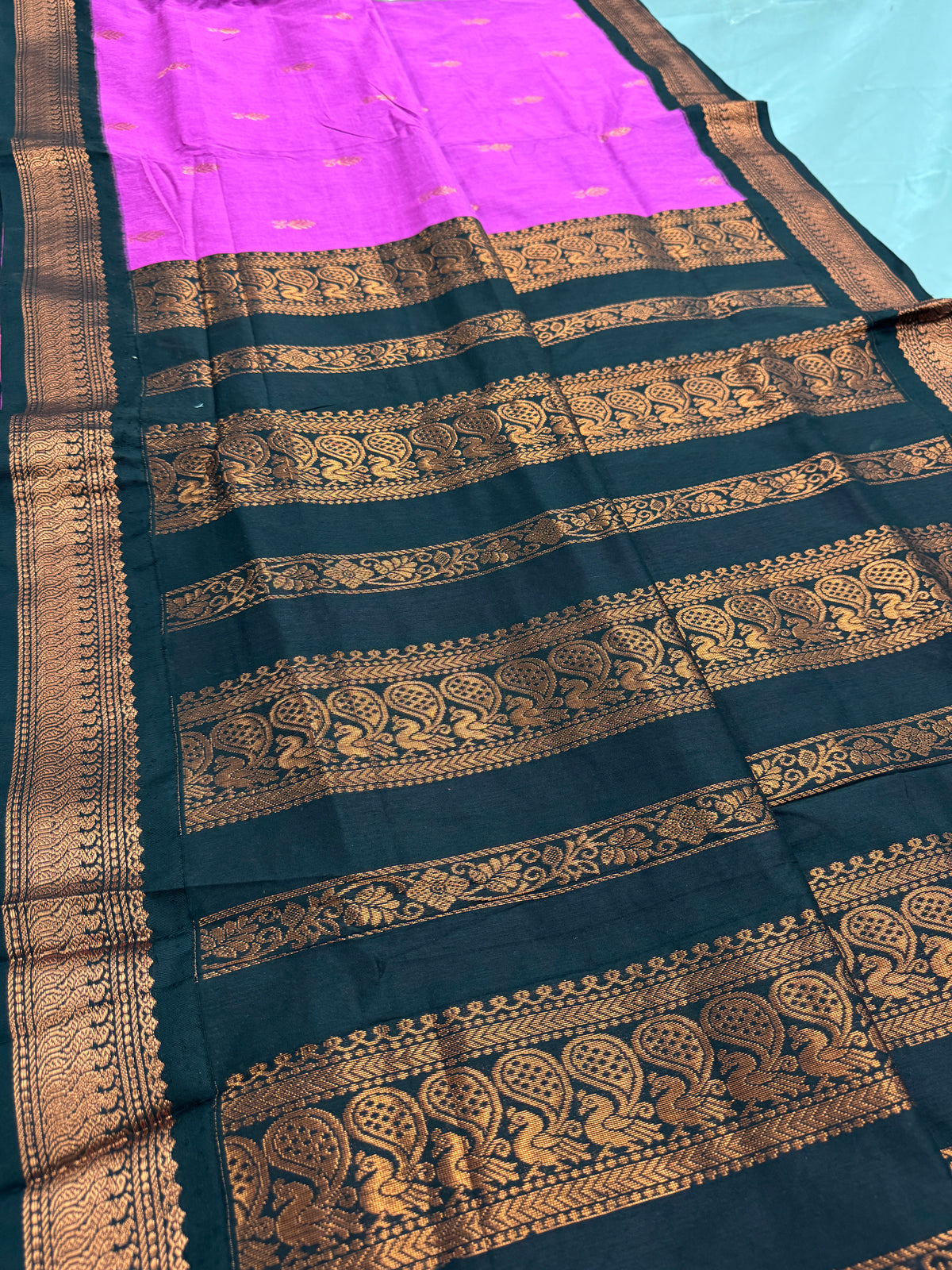 Arushi: Purple and Black Blended Cotton Gadwal Saree image 1