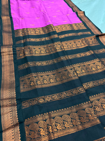 Arushi: Purple and Black Blended Cotton Gadwal Saree image 1