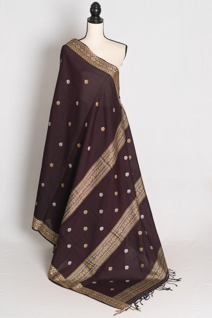 Gracy : Deep Coffee Brown Pure Cotton Assamese Handloom Saree image 1