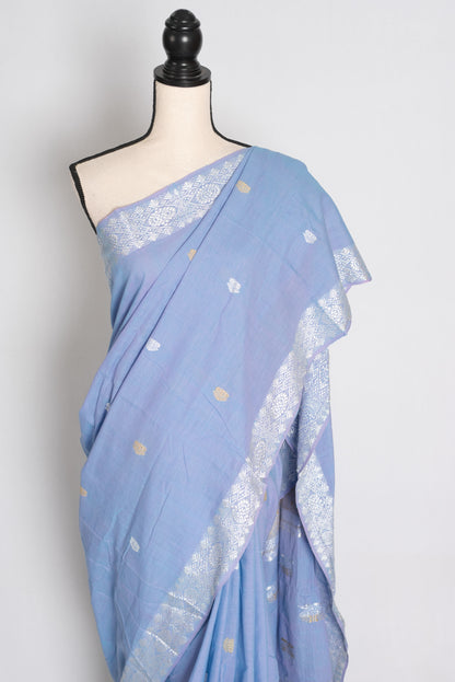 Asha : Dusky Lilac & Silver Pure Cotton Assamese Saree | Authentic Handloom image 6