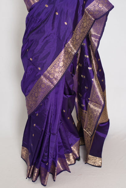Mahua | Silk Mark Certified Pure Katan Banarasi Saree | Purple & Antique Gold image 6