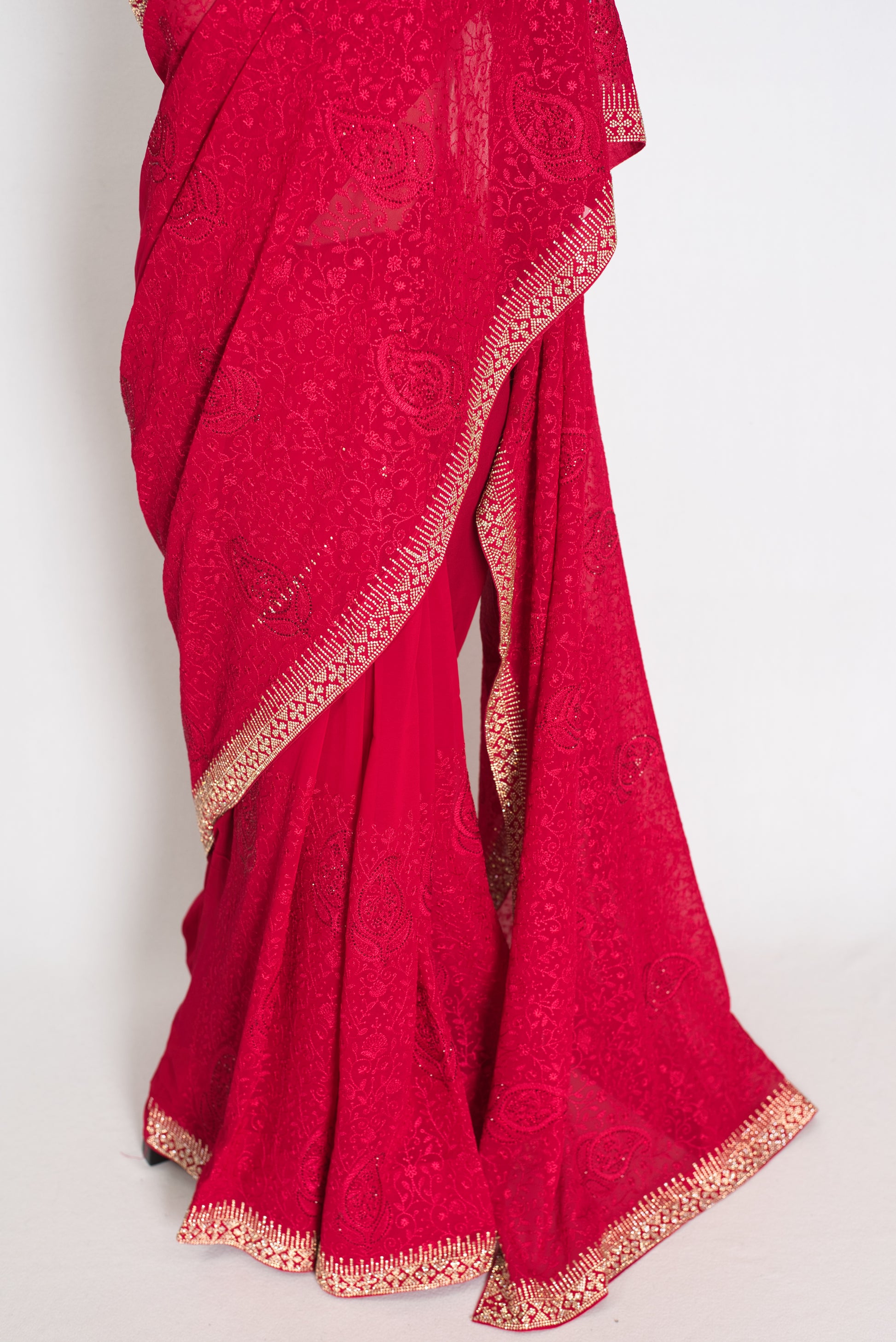 Reeva | Rosy Pink Georgette Kashmiri Embroidery Saree| Cocktail Partywear image 5